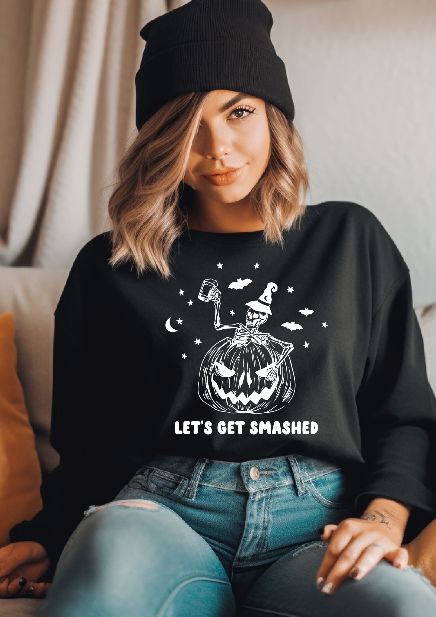 Let’s Get Smashed Sweatshirt Halloween WHITE DESIGN